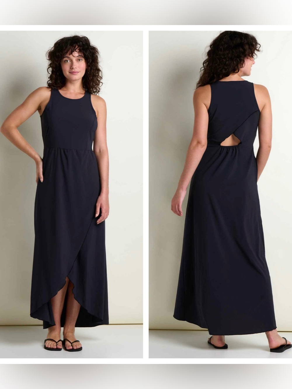 Toad & Co Sunkissed Maxi Dress black Sz Large pockets comfort travel sleeveless